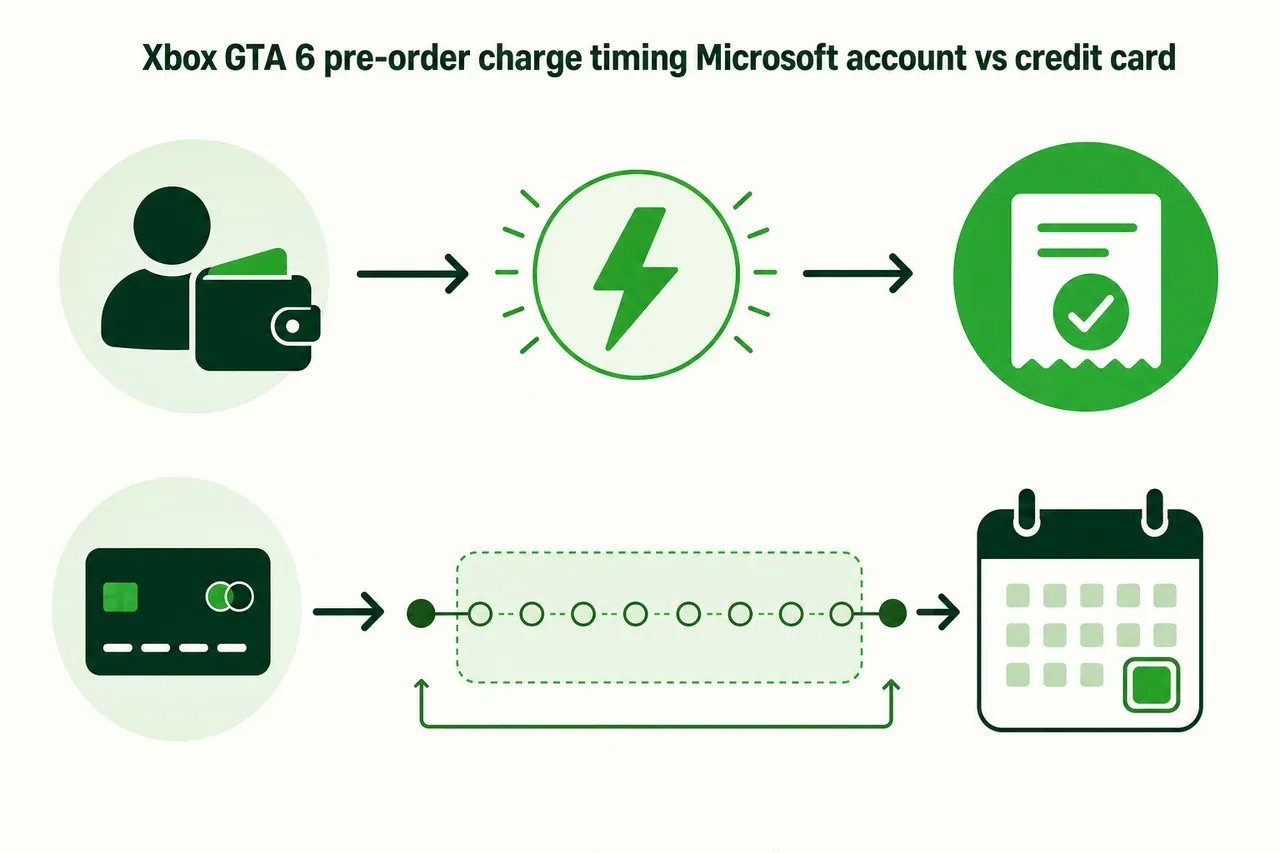 Xbox GTA 6 pre-order charge timing Microsoft account vs credit card